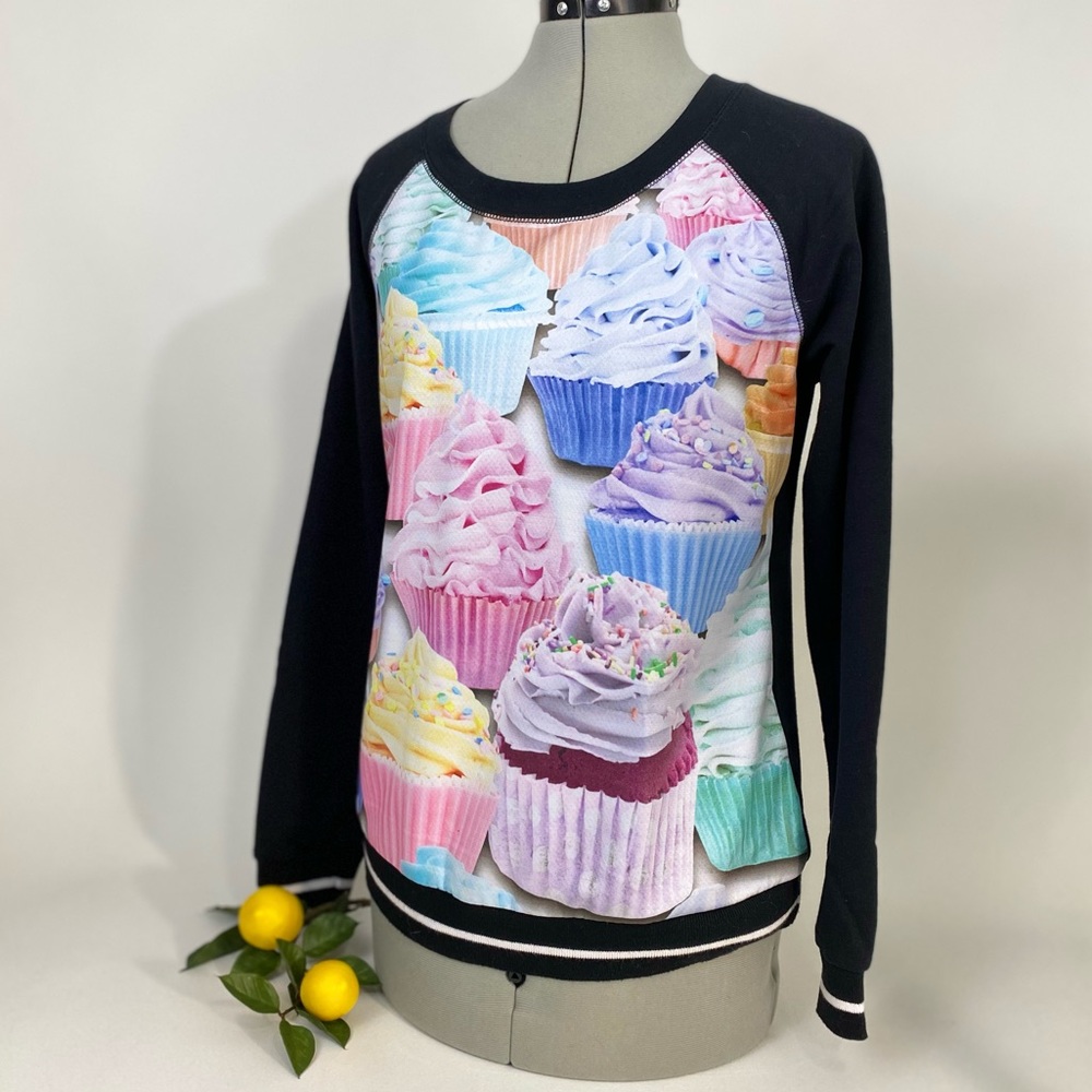 Cupcake Rainbow Raglan Baseball Sleeve Cutie Whimsical Sweatshirt Y2K Pastel